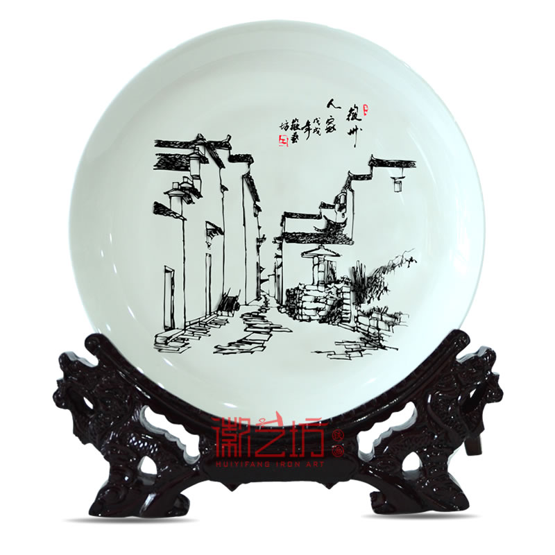 徽州人家瓷盤蕪湖鐵畫安徽特色文化手工藝國家級非遺 徽州人家瓷盤蕪湖鐵畫安徽特色文化手工藝國家級非遺