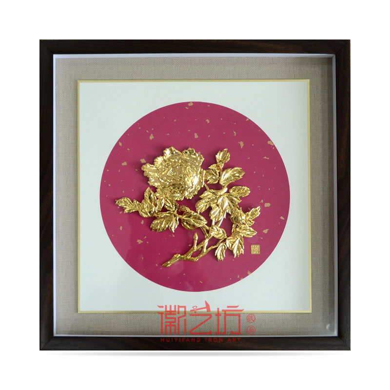 牡丹金畫(huà)鍍24K金蕪湖鐵畫(huà) 國(guó)家級(jí)非遺純正手工藝術(shù)裝飾掛畫(huà)