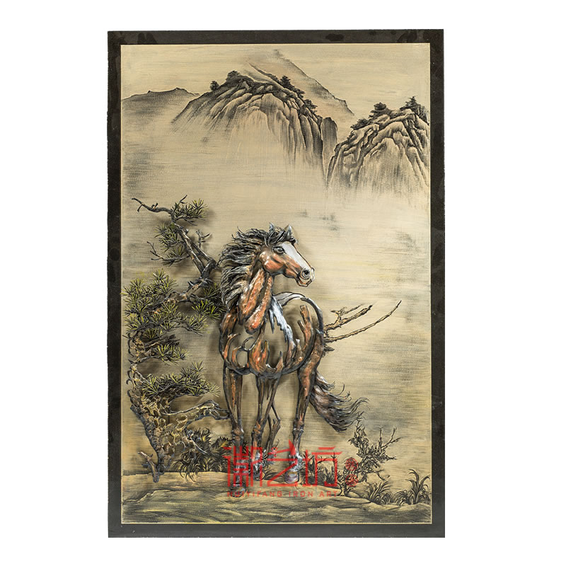 創(chuàng)新鐵畫與手工雕刻大理石背板結(jié)合作品 名師魏民春制作