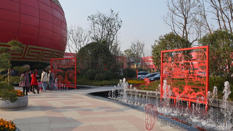 萬達文化旅游城售樓處廣場定制的合肥八景雙面透雕景觀鐵畫