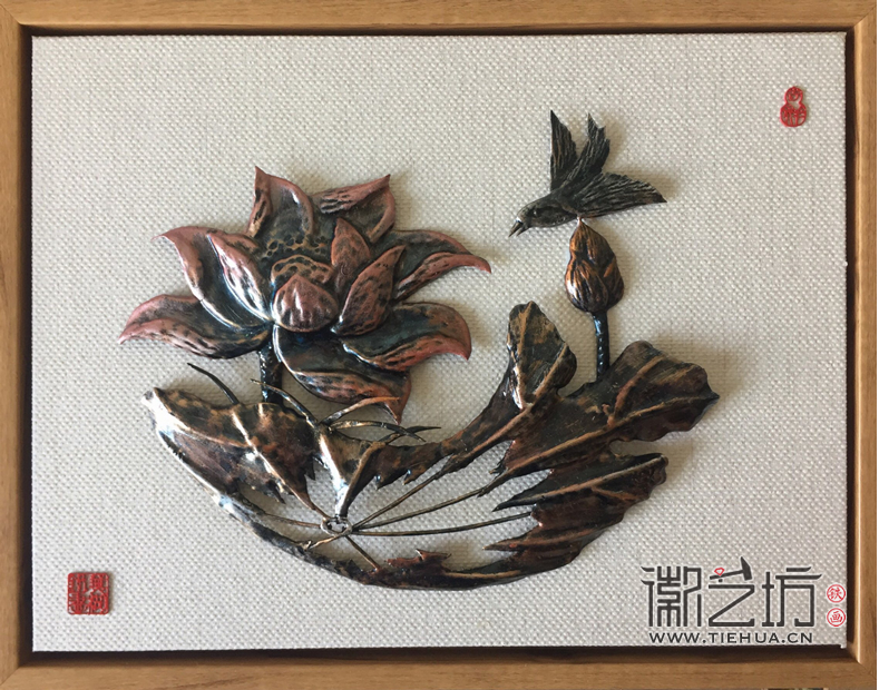 徽藝坊新作復古簡約風油畫框鐵畫擺臺鐵荷花