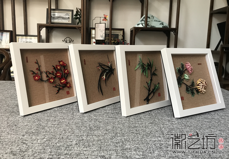 《梅蘭竹菊》四君子鐵畫擺臺(tái)1