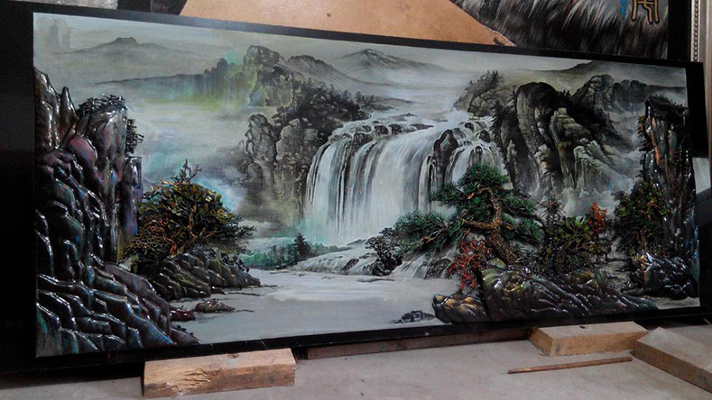 李小廣作品-鐵畫影雕-瀑布 李小廣作品-鐵畫影雕-瀑布