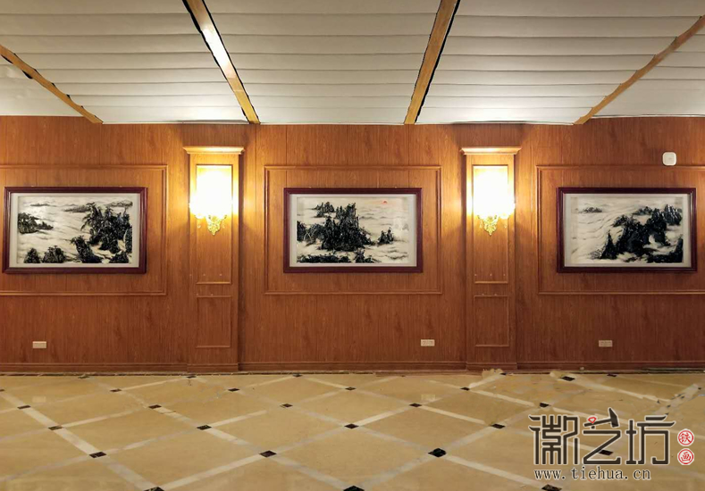 黃山風(fēng)景 上海宇培國(guó)際接待大廳彩繪淺浮雕裝飾鐵畫(huà)定制案例