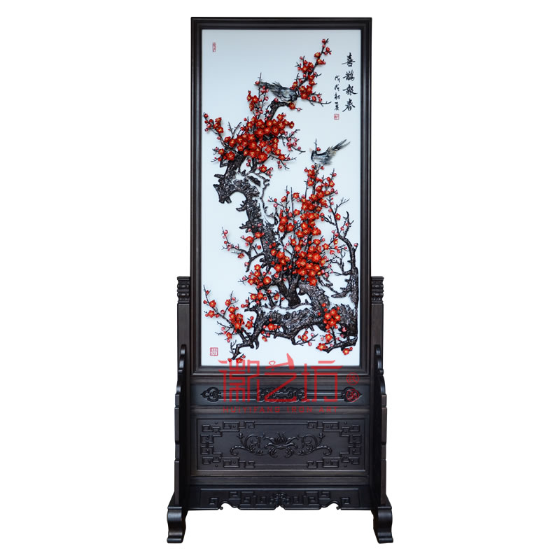 喜鵲報(bào)春彩色蕪湖鐵畫 家庭辦公隔斷屏風(fēng) 非遺技藝純手工制作