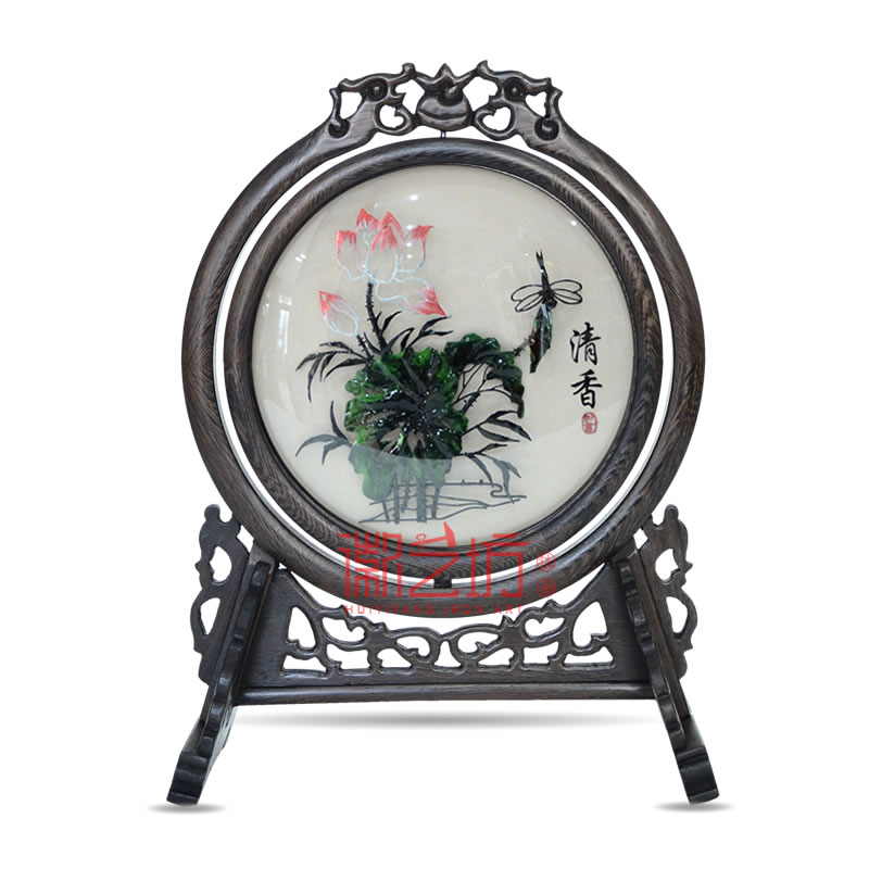 雙面臺(tái)屏鐵畫鑲嵌弧面玻璃 商務(wù)會(huì)議饋贈(zèng)禮品 安徽特色手工藝