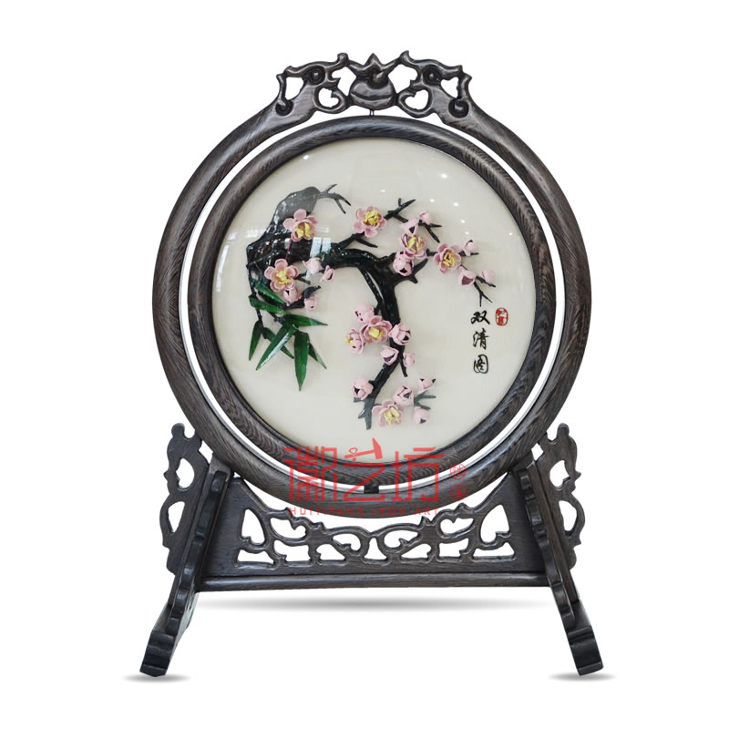 雙面臺(tái)屏鐵畫鑲嵌弧面玻璃 商務(wù)會(huì)議饋贈(zèng)禮品 安徽特色手工藝